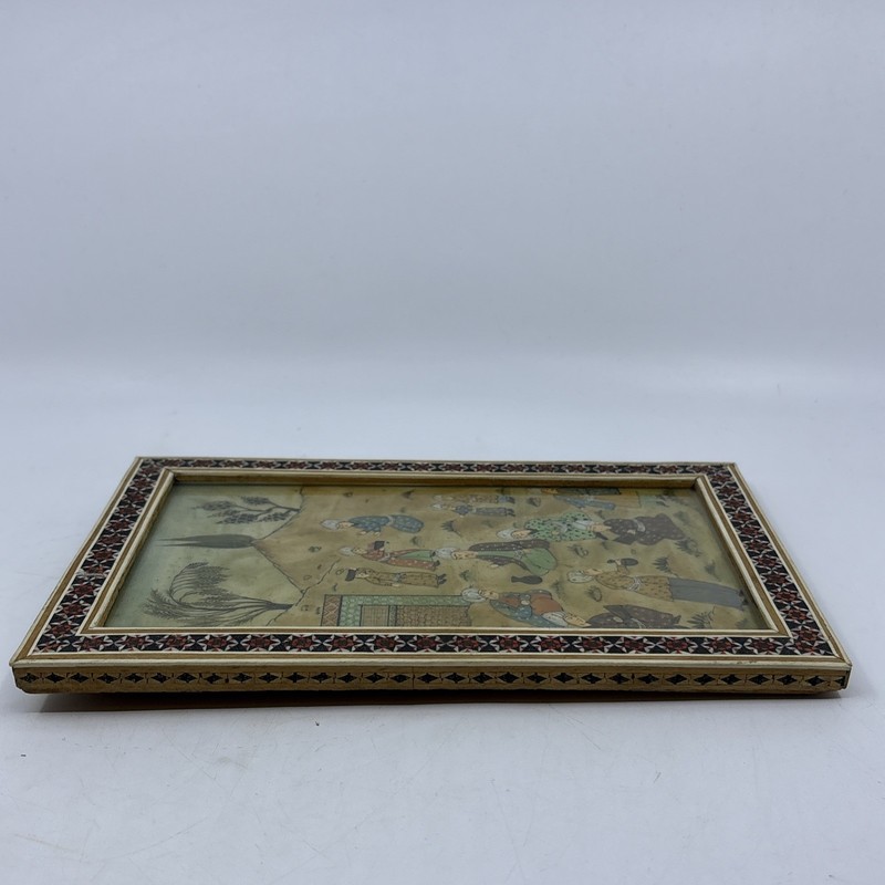 Set of 2 Vintage Persian Miniature Paintings with Intricate Wooden Frames gallery