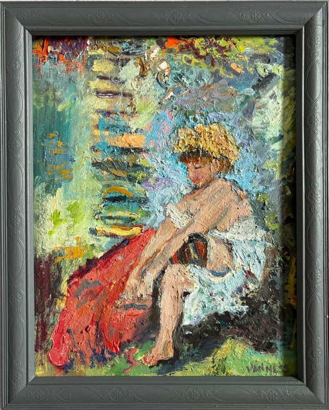 After The Bath, Oil Painting, Frame