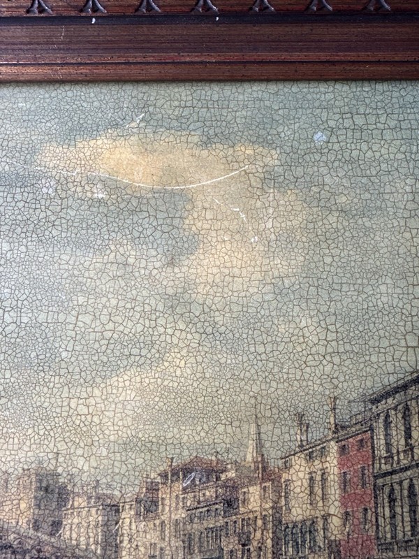 Antique Painting - Venice Italy Grand Canal Rialto Bridge - VERY OLD : 18” x 14” gallery
