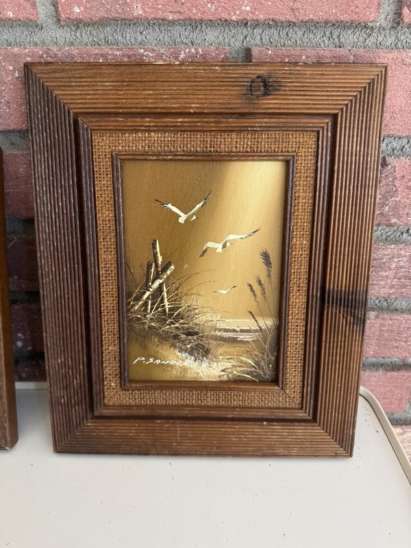 P Sandee Oil Painting Seascape Framed 11.5 x 9.5 MCM Seagulls Signed Pair gallery