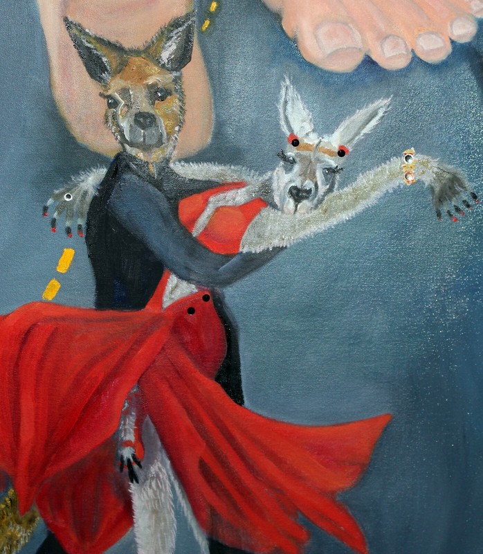 "Walkabout -- Roos on the Road" - Oil on Canvas 28" X 36" - Beverly Goding gallery