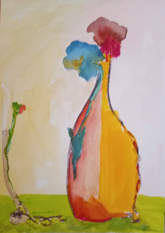Art Free Shipping-Original Painting «Flowers Communicating» imagination 10×7″JW