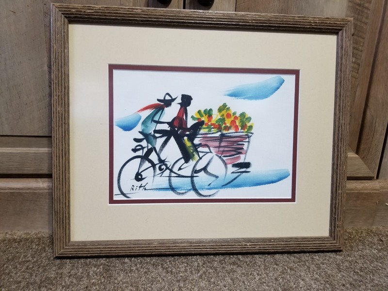 Original Signed Oil Painting people on Rickshaw with flowers Framed Fine canvas