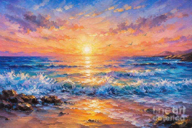 new handmade Painting on 16″*24″ canvas Sea Sunset View 805 by Wendy