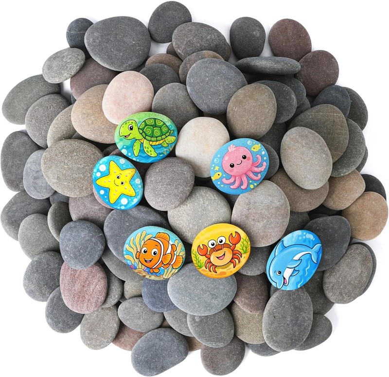 60 PCS Large 2.15-3.35″ Smooth Natural River Rocks for Painting, Flat Painting R