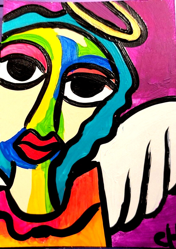 ACEO ORIGINAL Painting ABSTRACT ANGEL Acrylic and Gouache BY CARMEN HYLTON