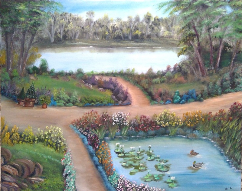 Botanical Garden Original Large Colorful Landscape Signed Oil Painting 24×30