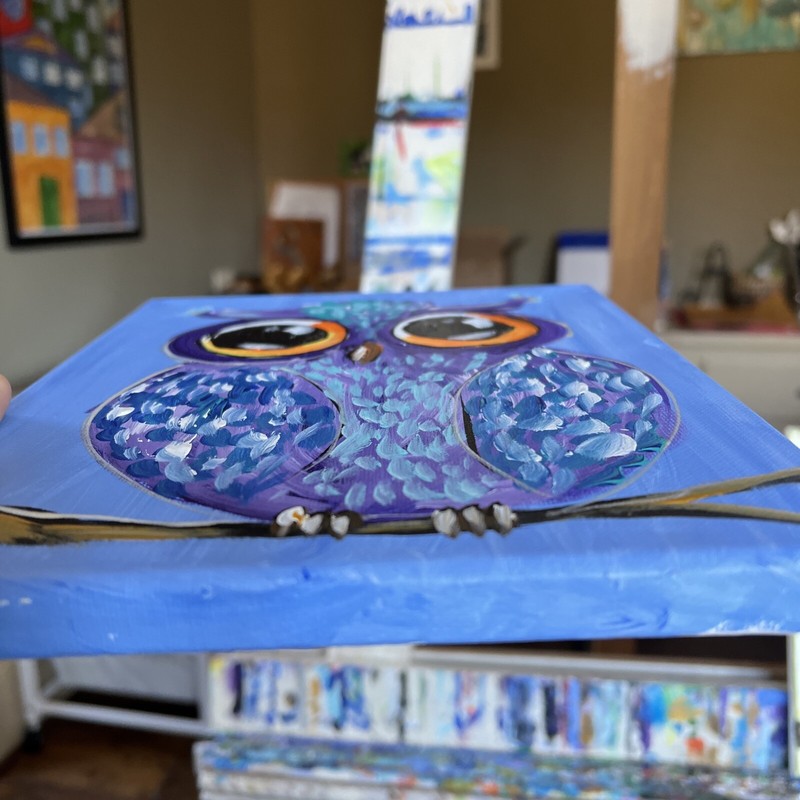 Whimsical Owl,original Acrylic Painting,8/10 gallery