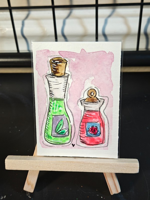 ACEO original print cute whimsical magical bottle potion artwork 2.5 x 3.5 card