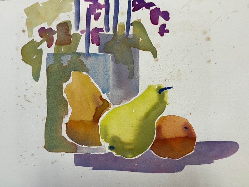 Vintage Unknown Artist Still Life Fruit Pears Watercolor Painting on Paper