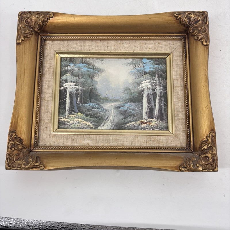 Vintage Oil Painting Tomil 11″x9″ Ornate Frame Woods Landscape Trees Path