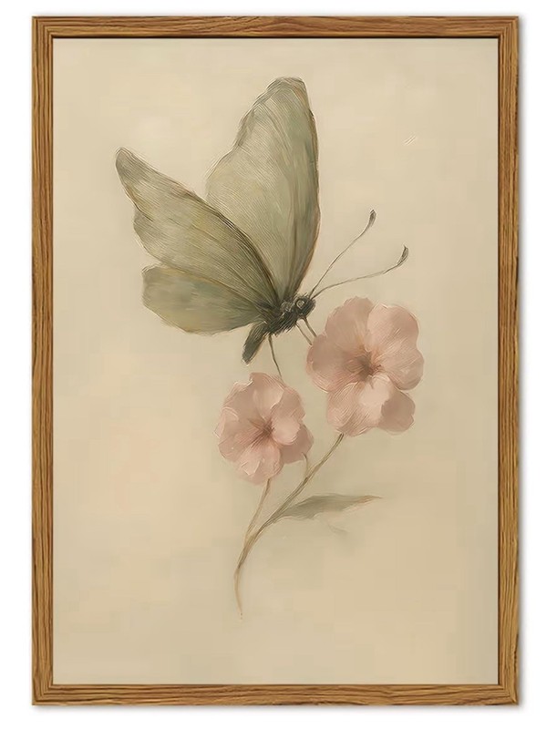 Vintage Butterfly & Pink Floral Framed Wall Art – 12×16 Cottagecore Canvas Print