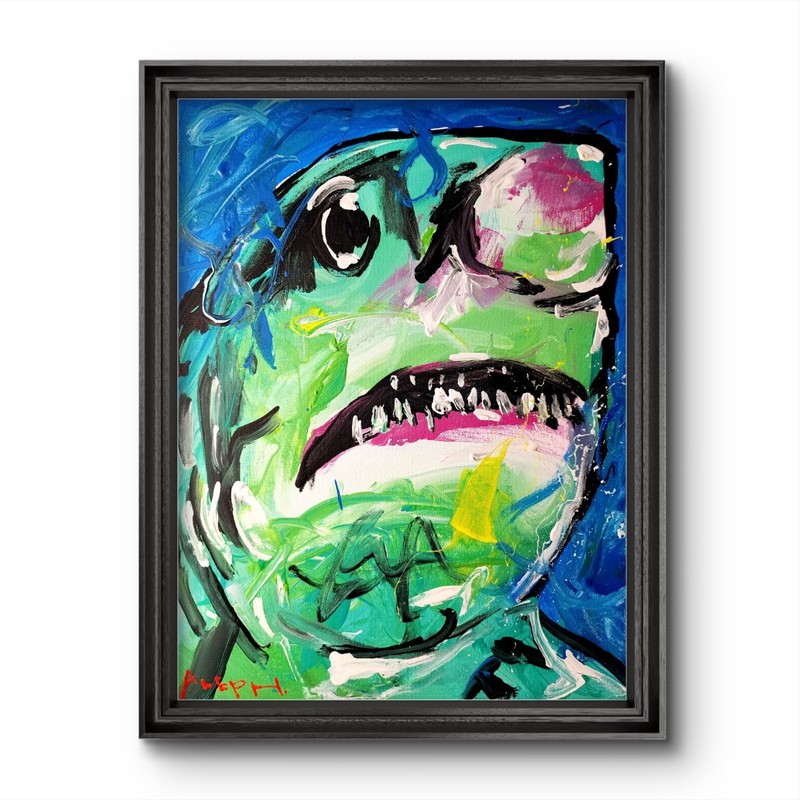 Aleph Original Art Shark 14×11 Abstract Expressionist Decor Painting Canvas