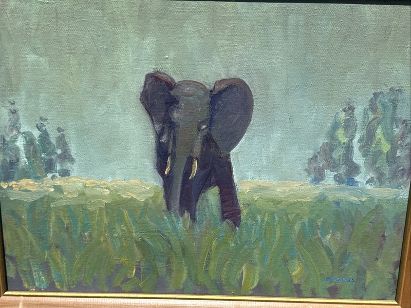 Vintage Impressionist Landscape W/ Elephant Oil Painting Signed Campos gallery