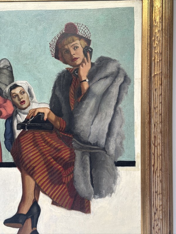 ANTIQUE PAINTING PORTRAIT ART DECO ILLUSTRATION LARGE OIL MYSTERY ARTIST 1920'S gallery