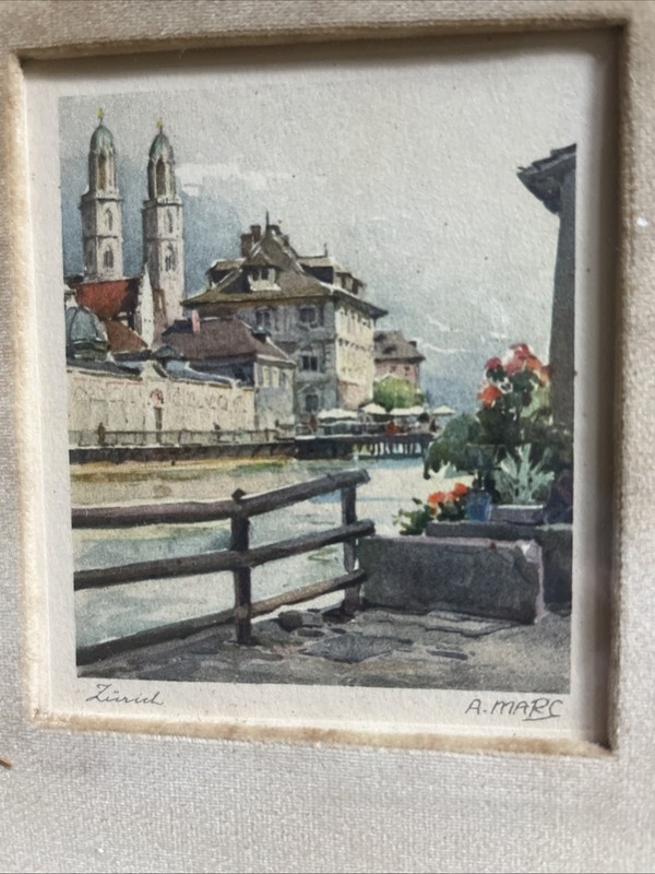 Vintage Miniature Matted Zurich Etching Signed A. MARC aka Nicholas Markovitch gallery