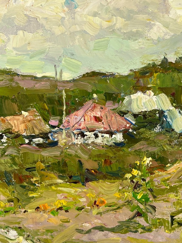 Oil painting Rural Ukrainian painter canvas Unframed original Decor landscape gallery