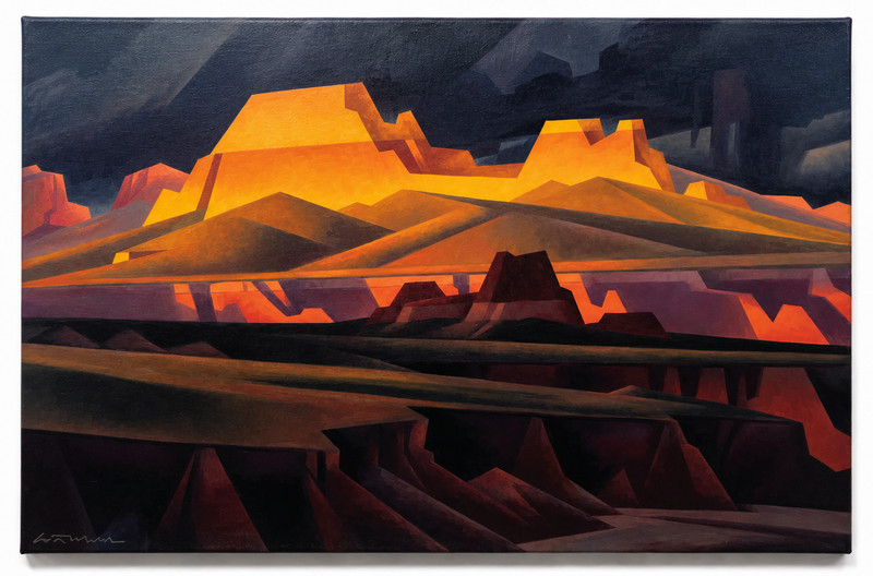 Ed Mell Style Oil Painting Hand Painted Canvas Southwest Art Signed