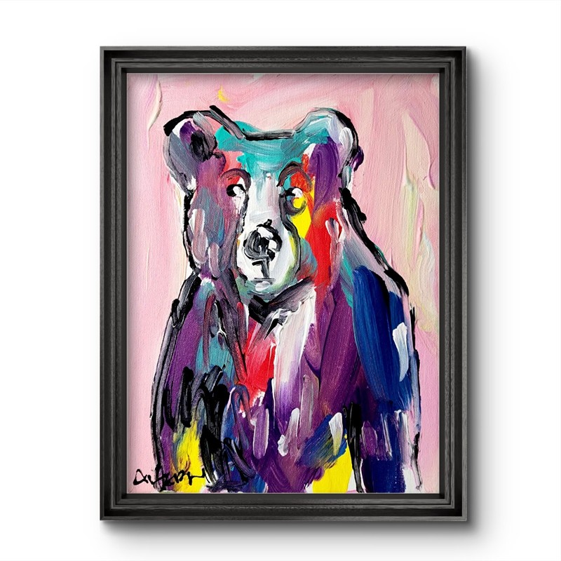 Aleph Hand Painted Animal Bear 9×12 Acrylic Painting Textured Wall Art Canvas
