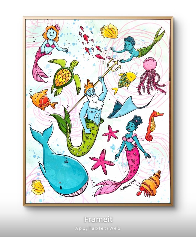 Original Under The Sea Print By Alannah Dyer- 8×10 in. Mermaid Fish Pattern