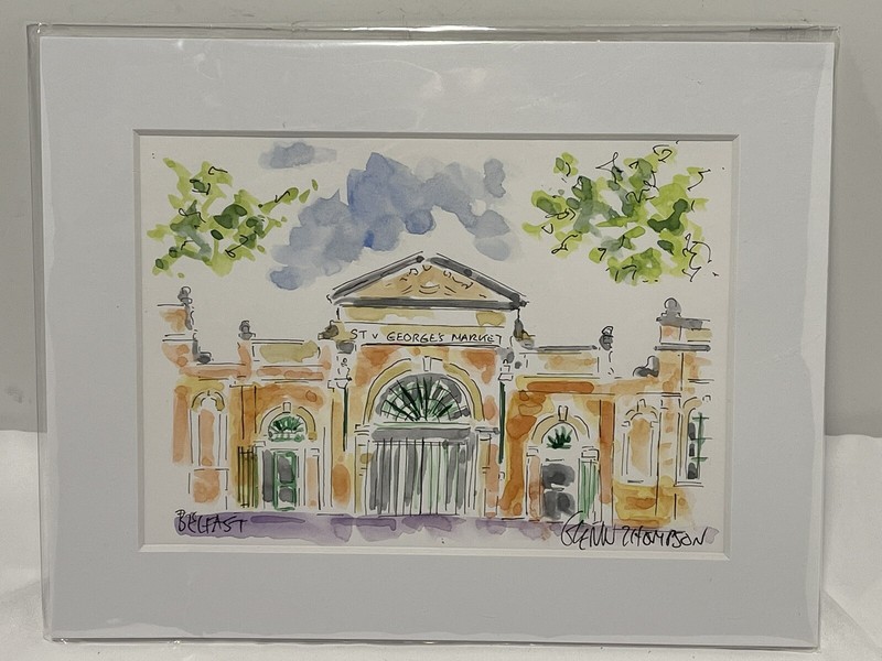 Original Watercolor St George’s Market Belfast by Glenn Thompson 7″ x 5″