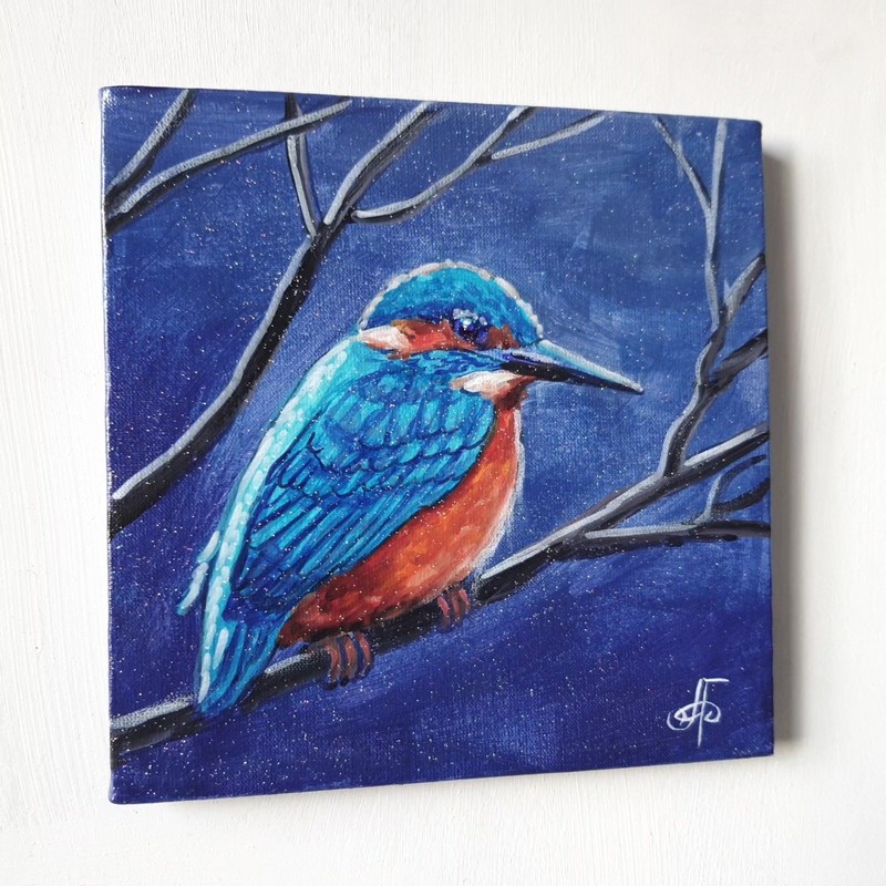 Colorful Kingfisher Bird Wall Art Wildlife Nature Canvas Painting Ukraine Artist gallery