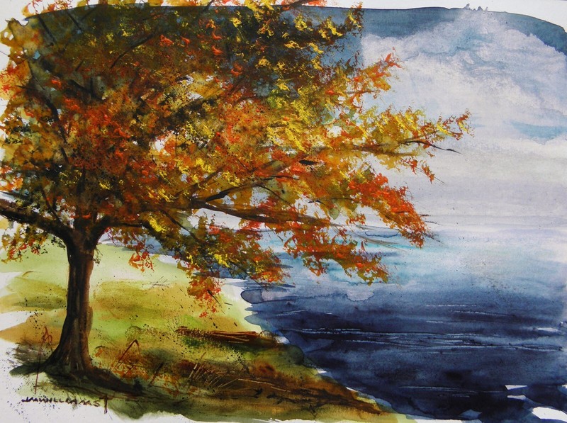 Original EVENING Landscape WATERCOLOR Acrylic Painting JMW art John Williams
