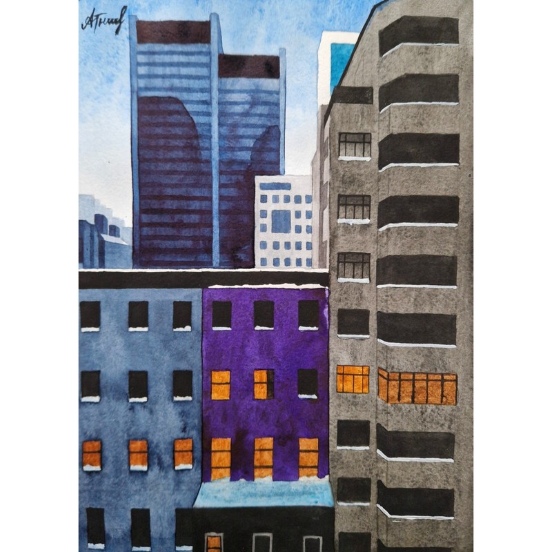 Cityscape Painting City Art Original Art Watercolor Painting