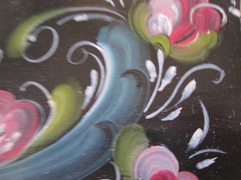 Rosemaled Scalloped Wood Black Plaque Norwegian Painting Rosemaling gallery