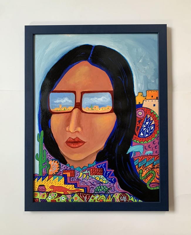 Painting Native American Woman Portrait Arizona Landscape By K. Kills Thunder