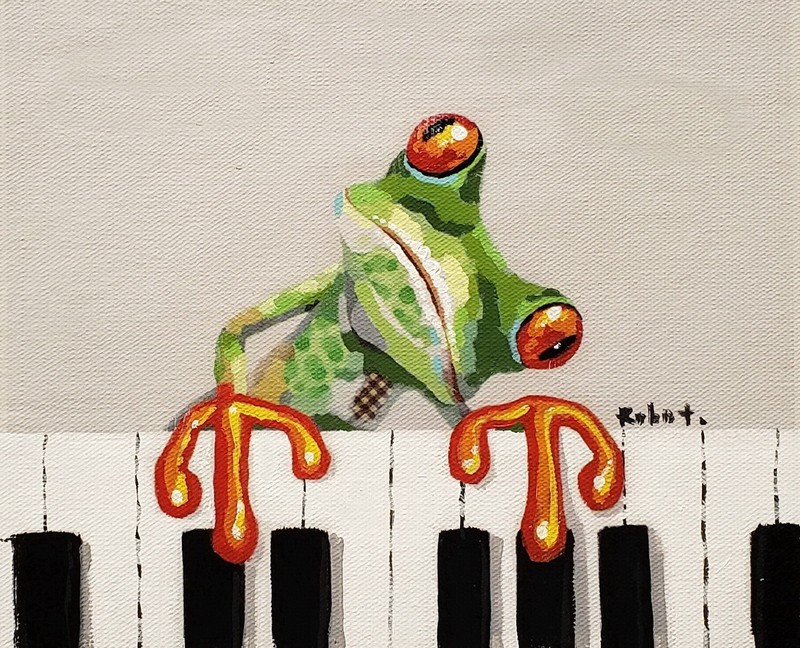 Frog playing Piano, 8×10 – Hand painted on Giclee Canvas, Canvas-only
