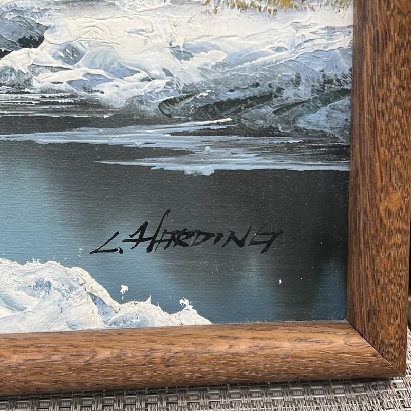 John L. Harding Original Art Nature Snowy Winter Water Scene Signed Framed 17x13 gallery
