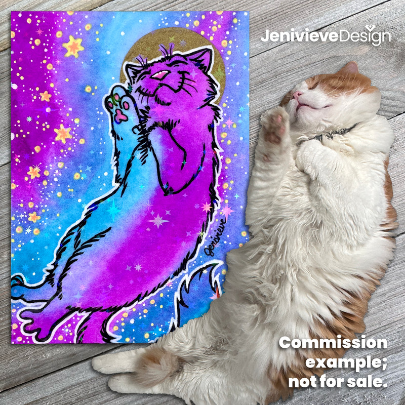 COMMISSIONS - Watercolor Galaxy Cat ACEO Artist Trading Card Original Art gallery