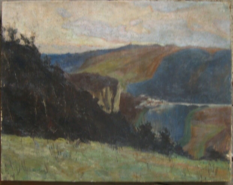 ::RENE DEMAN *1875 °LANDSCHAFT UM 1900 WIESEN BERGE WALD TAL FRANKREICH ? ANTIK
