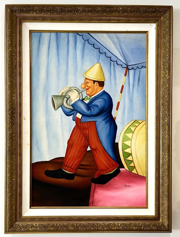 Fernando Botero Oil On Canva Signed Style Of Art Painting (1932 / 2023) Framed