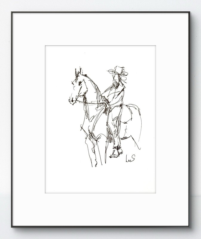 Original Abstract Expressionism 9X12 Cowboy Paper Ink Gesture Handmade Signed 14