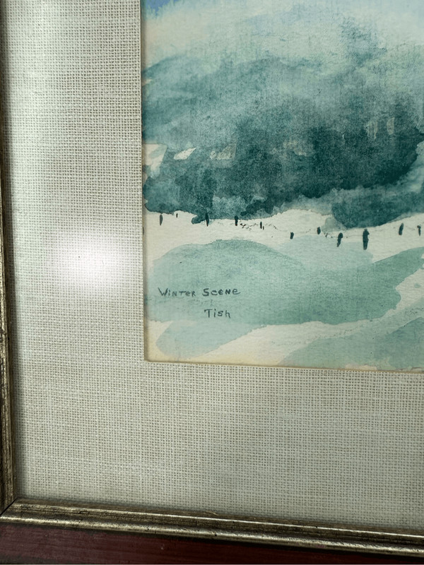 Framed Handpainted Original Watercolor Winter Scene” Snow Artist Tish gallery