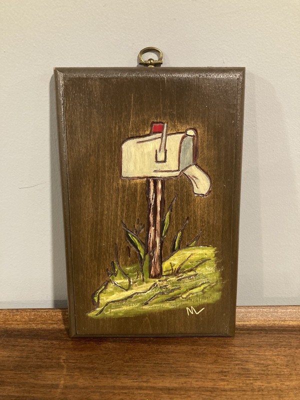 Hand Painted Rural Country Mailbox Painting on Wood Plaque Wall Art Signed 9”