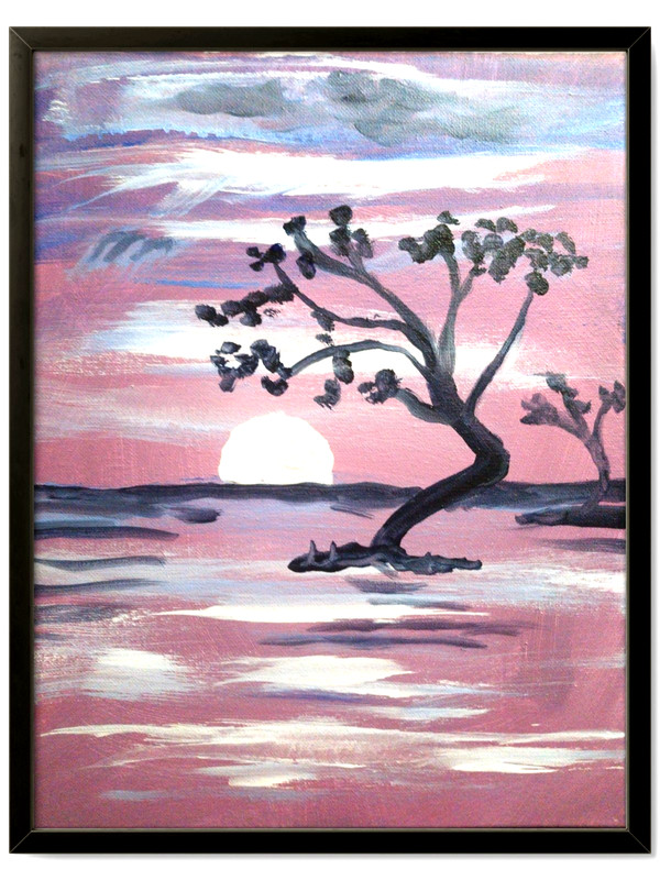Minimalistic Tree Sunset Original Signed Canvas Acrylic Art Painting 11×14