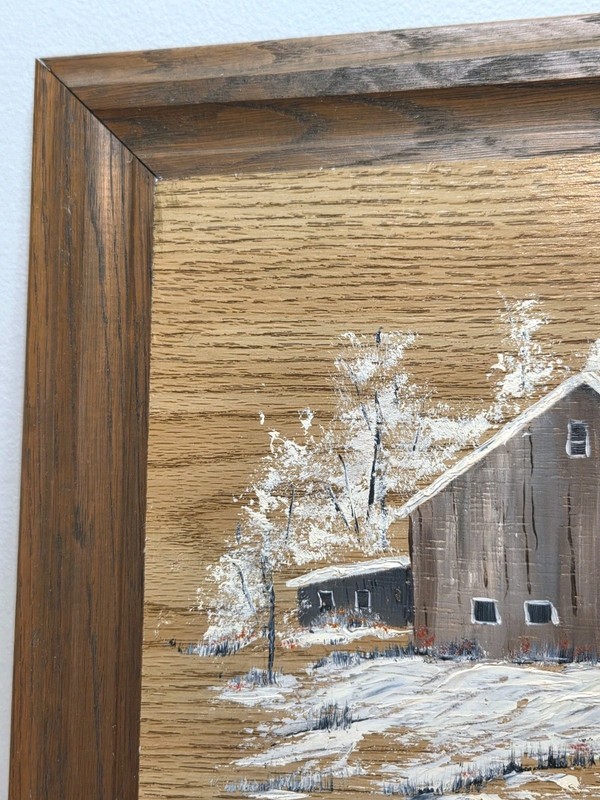 Winter Barn Landscape on Wood Rustic Farmhouse Cozy Cabin Vintage Wall Art Decor gallery