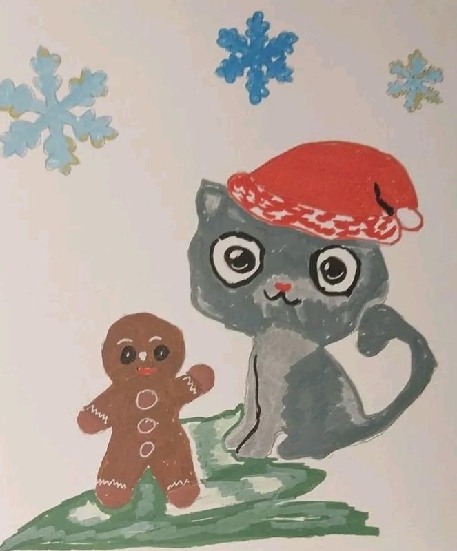 G.A. Titan Cat & Gingerbread Man ORIGINAL Painting Christmas Holiday Home Decor