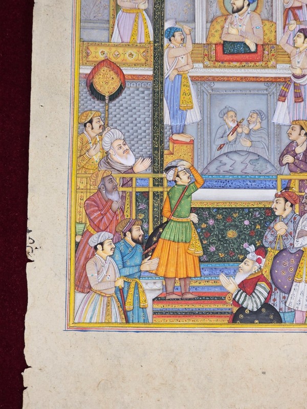 Mughal Miniature Painting Emperor Jahangir In Darbar Court Art On Paper Vintage gallery