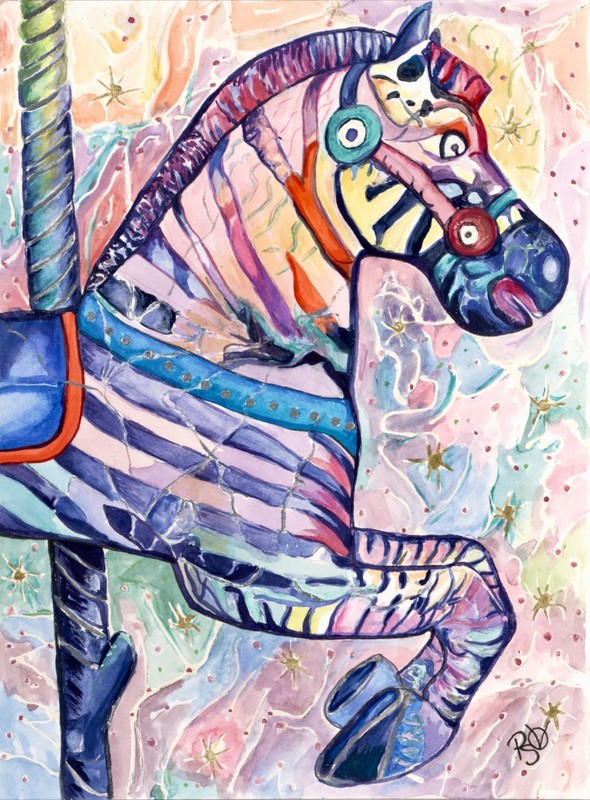 Original Watercolor Carousel Zebra
