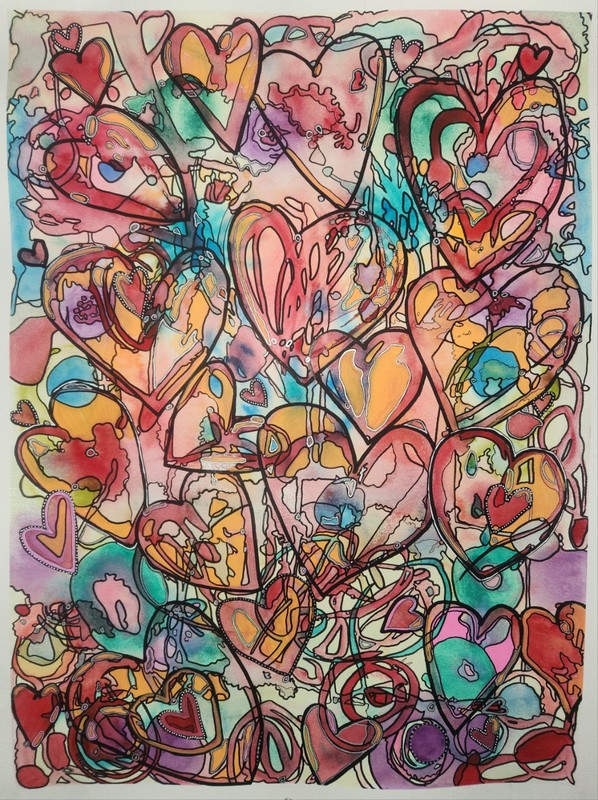 Tangled Hearts- Original Abstract Watercolor Painting W/ Ink & Metallic Details