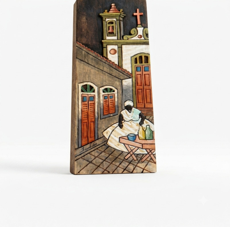 S, Franco Painting on wood Very Good Condition Colonial Architecture Circa 1980