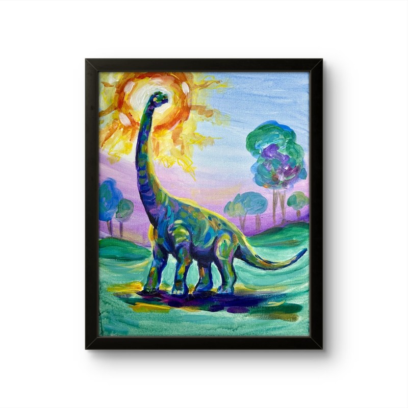 Dino Painting Brachiosaurus Dinosaur Art 14X11 ORIGINAL ART MODERN HOME