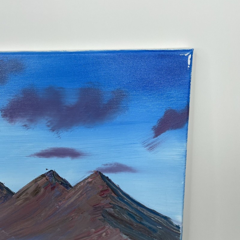 Oil on Canvas Painting Signed Student Art 16 x 20 Mountains Behind Wooded Lake gallery