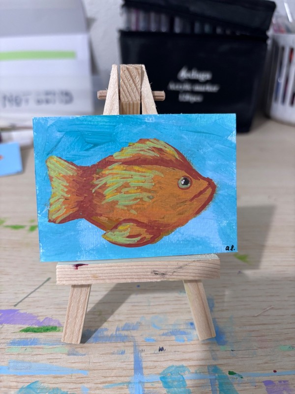ACEO Original Painting, Abstract Fish, Acrylic Painting