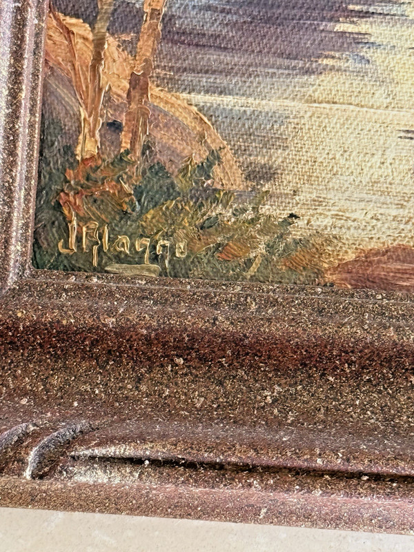 Vintage Miniature Oil Painting Lakescape signed J Flagge 9.75" x 7.5" #820 gallery
