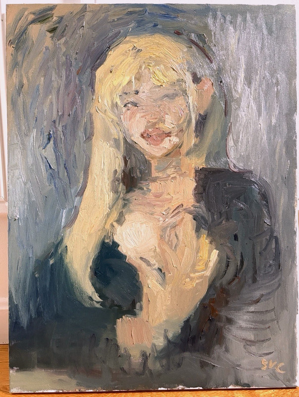 Expressionist Portrait Woman 18”x24” Oil Painting On Canvas Original Signed